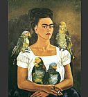 Frida Kahlo Canvas Paintings - Me and My Parrots